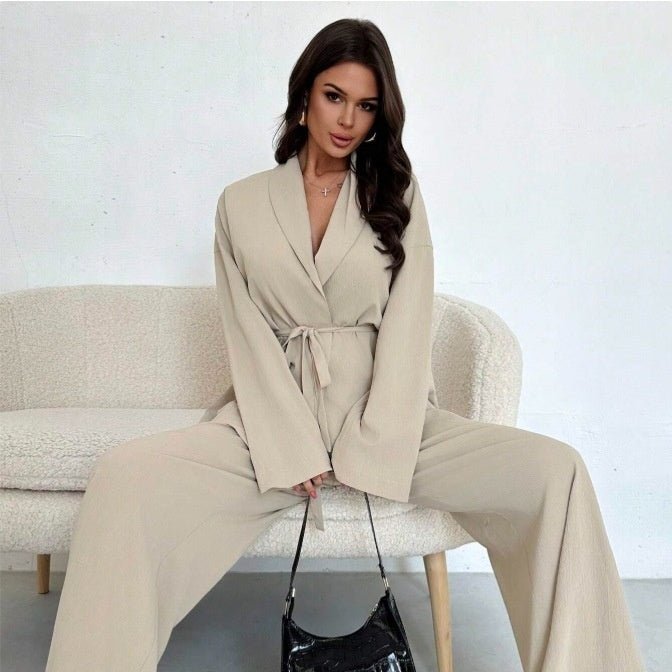 V-neck Women's Temperament Long Sleeve Elegant Wide-leg Pants Suit